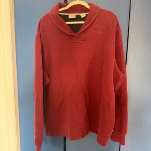 Men's LLBean XXL Lakewashed Double-Knit Pullover, Shawl Collar. Green & Burgundy